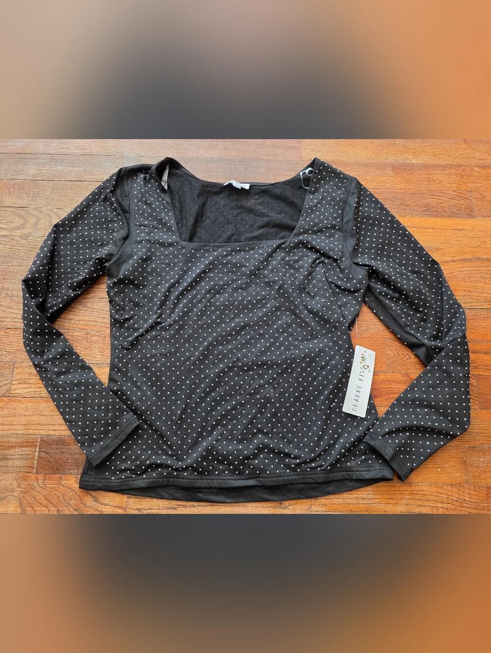 Orange Kiss Women's Black Rhinestone Square Neck Top XXL